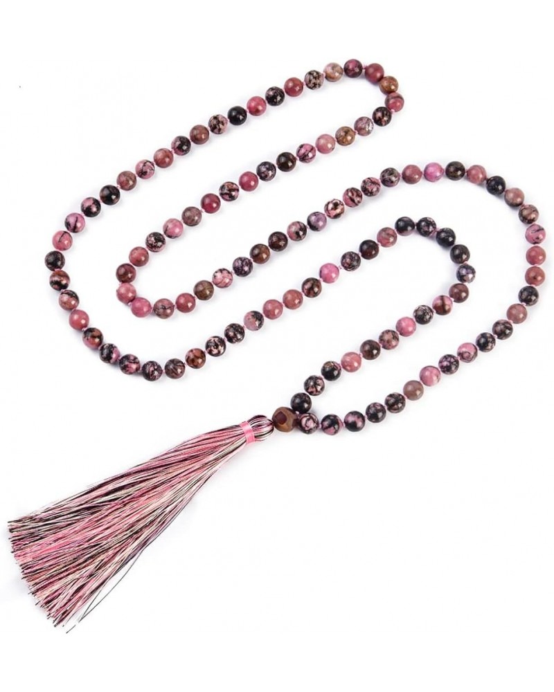 108 Mala Beads Necklace 8mm Tibetan Prayer Beads Yoga Meditation Beads Necklace with Long Tassel Rhodonite1 $11.19 Necklaces