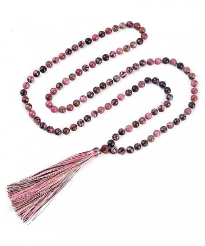 108 Mala Beads Necklace 8mm Tibetan Prayer Beads Yoga Meditation Beads Necklace with Long Tassel Rhodonite1 $11.19 Necklaces