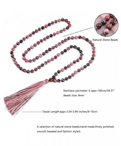 108 Mala Beads Necklace 8mm Tibetan Prayer Beads Yoga Meditation Beads Necklace with Long Tassel Rhodonite1 $11.19 Necklaces