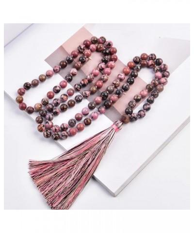 108 Mala Beads Necklace 8mm Tibetan Prayer Beads Yoga Meditation Beads Necklace with Long Tassel Rhodonite1 $11.19 Necklaces