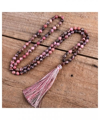 108 Mala Beads Necklace 8mm Tibetan Prayer Beads Yoga Meditation Beads Necklace with Long Tassel Rhodonite1 $11.19 Necklaces