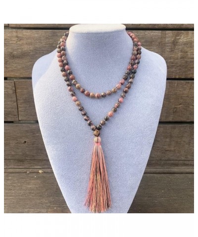 108 Mala Beads Necklace 8mm Tibetan Prayer Beads Yoga Meditation Beads Necklace with Long Tassel Rhodonite1 $11.19 Necklaces