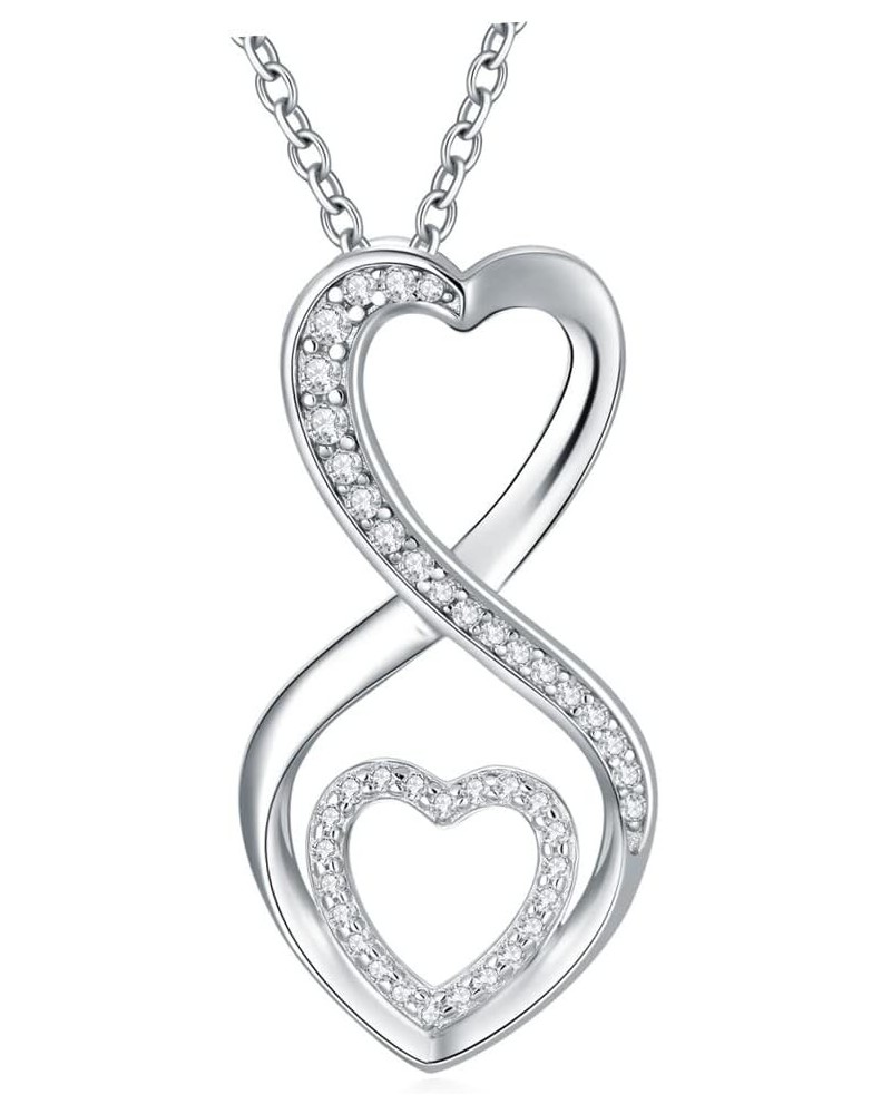 Natural Diamond Infinity Heart Necklace for Women, Sterling Silver Diamond Necklace Infinity Heart Pendant Necklace Christmas...