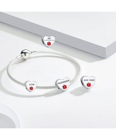 Sport Awareness Medical Alert Heart Charm for Charms Bracelet Emergency Engraved Medical Id Health Jewelry for Women Heart Di...