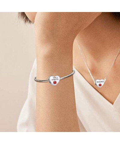 Sport Awareness Medical Alert Heart Charm for Charms Bracelet Emergency Engraved Medical Id Health Jewelry for Women Heart Di...