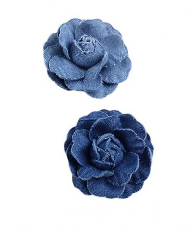 Denim Flower Brooch Blue Denim Flower Hair Clips Blue Jeans Flower Hair Pins BW21 (Dark Blue) Set-A $6.75 Brooches & Pins