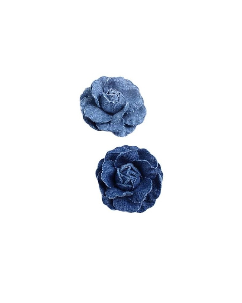 Denim Flower Brooch Blue Denim Flower Hair Clips Blue Jeans Flower Hair Pins BW21 (Dark Blue) Set-A $6.75 Brooches & Pins