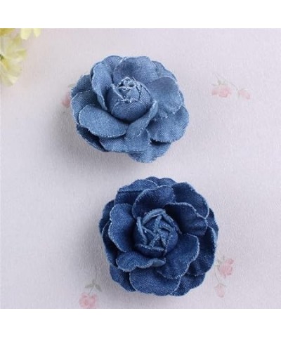 Denim Flower Brooch Blue Denim Flower Hair Clips Blue Jeans Flower Hair Pins BW21 (Dark Blue) Set-A $6.75 Brooches & Pins