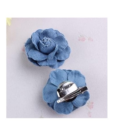 Denim Flower Brooch Blue Denim Flower Hair Clips Blue Jeans Flower Hair Pins BW21 (Dark Blue) Set-A $6.75 Brooches & Pins