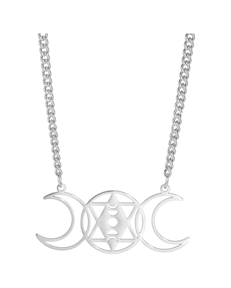 Triple Moon Goddess Triquetra Pendant Necklace Stainless Steel Celtic Knot Moon Pendant Pagan Wiccan Pendant Necklace Style B...