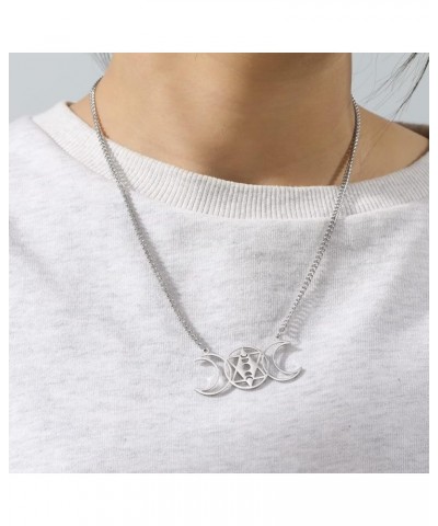 Triple Moon Goddess Triquetra Pendant Necklace Stainless Steel Celtic Knot Moon Pendant Pagan Wiccan Pendant Necklace Style B...