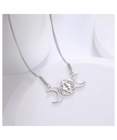 Triple Moon Goddess Triquetra Pendant Necklace Stainless Steel Celtic Knot Moon Pendant Pagan Wiccan Pendant Necklace Style B...