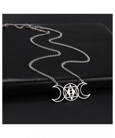 Triple Moon Goddess Triquetra Pendant Necklace Stainless Steel Celtic Knot Moon Pendant Pagan Wiccan Pendant Necklace Style B...