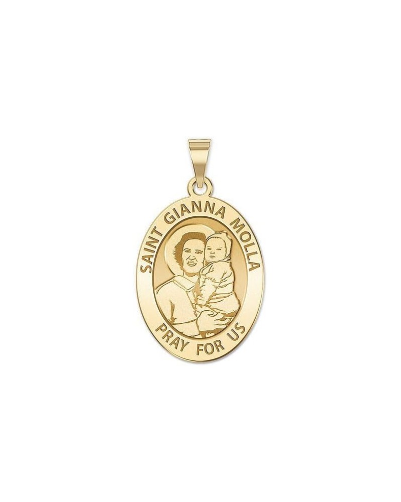 Saint Gianna Beretta Molla Oval Religious Medal - in Sterling Silver and 10K or 14K Gold 2/3 x 3/4 Inch Medal Only Solid 10k ...