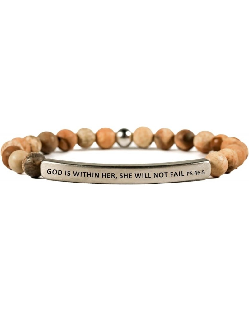 Faith Collection Unisex Stretchable Bracelets (GOD IS WITHIN HER SHE WILL NOT FAIL - PSALMS 46:5) Wooden Jasper $15.87 Bracelets