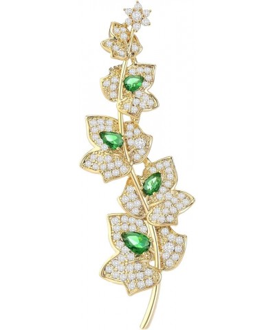 Cubic Zirconia Wedding Floral Leaf Brooch Green $16.19 Brooches & Pins