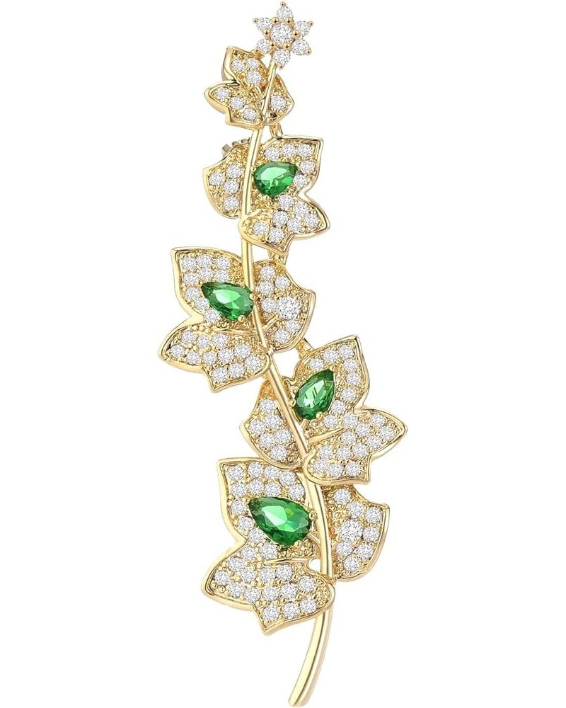 Cubic Zirconia Wedding Floral Leaf Brooch Green $16.19 Brooches & Pins