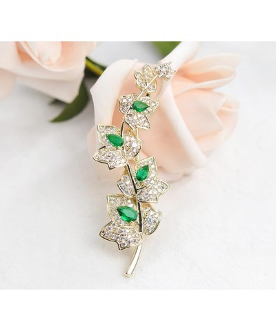 Cubic Zirconia Wedding Floral Leaf Brooch Green $16.19 Brooches & Pins