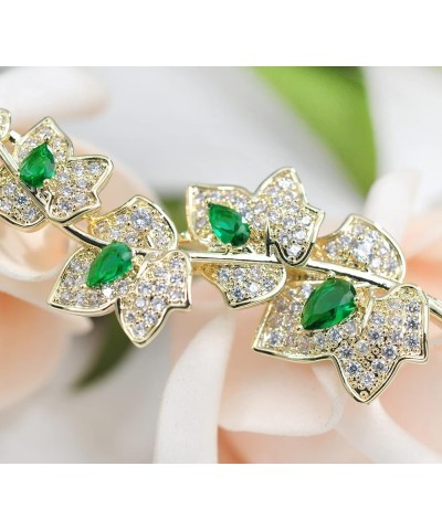 Cubic Zirconia Wedding Floral Leaf Brooch Green $16.19 Brooches & Pins