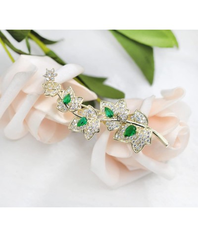 Cubic Zirconia Wedding Floral Leaf Brooch Green $16.19 Brooches & Pins