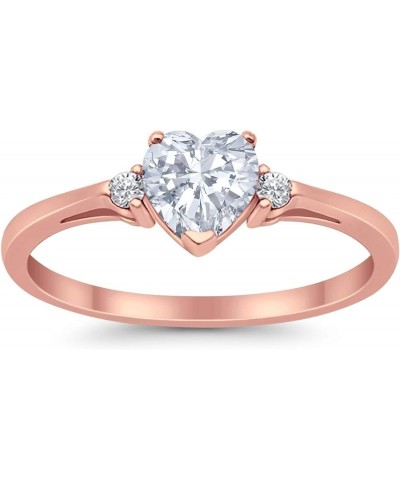 Wedding Engagement Heart Promise Ring Simulated Cubic Zirconia 925 Sterling Silver Rose Tone, Simulated CZ $11.72 Rings