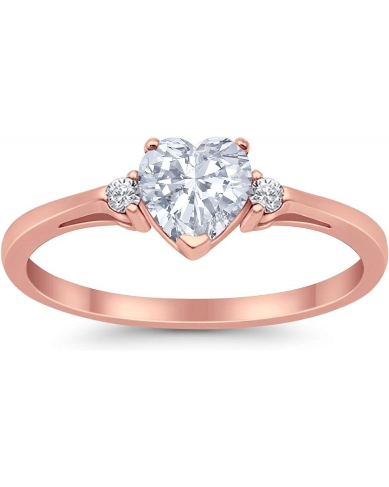 Wedding Engagement Heart Promise Ring Simulated Cubic Zirconia 925 Sterling Silver Rose Tone, Simulated CZ $11.72 Rings