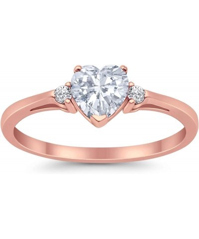 Wedding Engagement Heart Promise Ring Simulated Cubic Zirconia 925 Sterling Silver Rose Tone, Simulated CZ $11.72 Rings