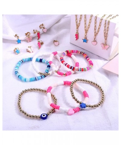 Cute Jewelry Set Heishi Bracelets Colorful Heart Star Butterfly Lightning Pendant Necklaces Clip on Drop Dangle Earrings Evil...