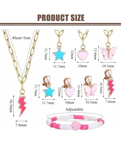 Cute Jewelry Set Heishi Bracelets Colorful Heart Star Butterfly Lightning Pendant Necklaces Clip on Drop Dangle Earrings Evil...