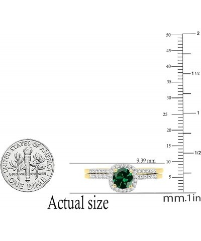 5 mm Round Lab Created Gemstone & Natural White Diamond Bridal Halo Style Cushion Frame Engagement Ring with Matching Band Se...