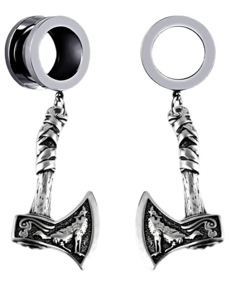 1 Pair Viking Battle Axe Ear Gauges Hypoallergenic Stainless Steel Ear Plugs Ear Hangers for Men Women Body Jewelry 11/16"(18...