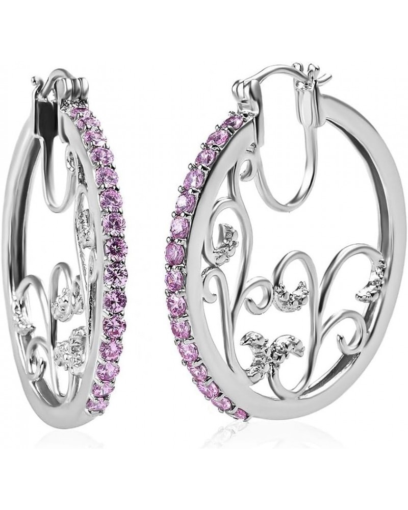 Shop LC Crystal Hoop Earrings - Cubic Zirconia Platinum Plated Earrings for Women - Multicolor, Pink & Purple CZ Gemstone Hoo...