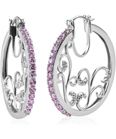 Shop LC Crystal Hoop Earrings - Cubic Zirconia Platinum Plated Earrings for Women - Multicolor, Pink & Purple CZ Gemstone Hoo...