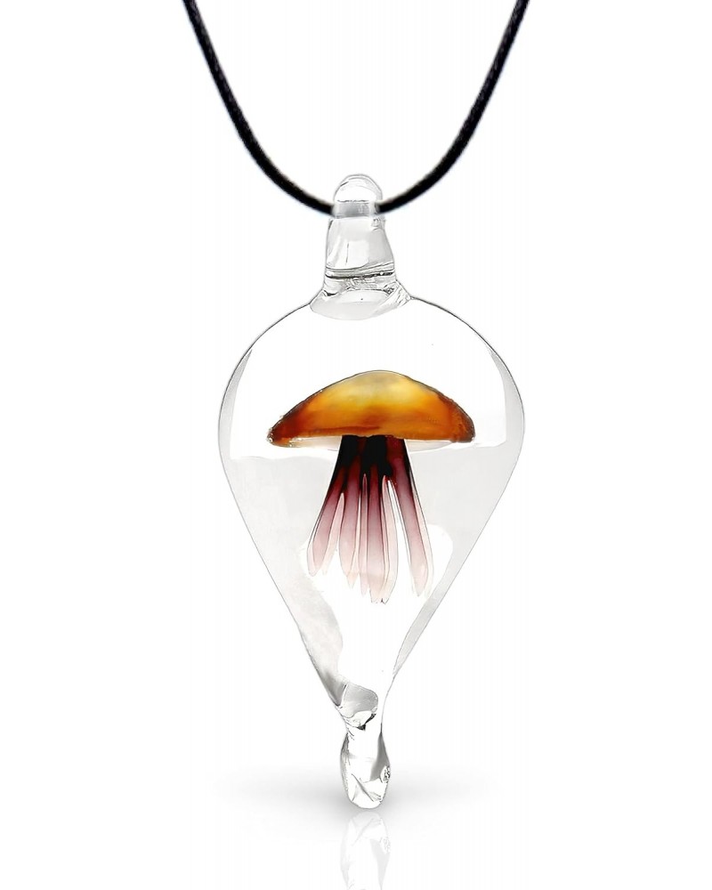 Handcrafted Murano Inspired Glass Yellow Tan Jellyfish Pendant Necklace, Hypoallergenic Artisan Blown Glass Lampwork Handmade...