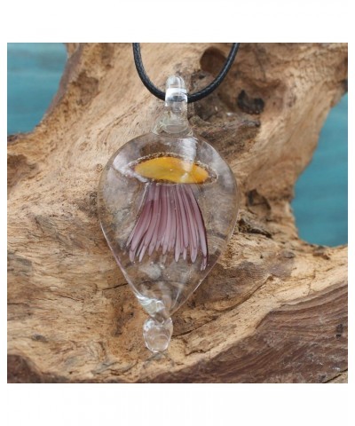 Handcrafted Murano Inspired Glass Yellow Tan Jellyfish Pendant Necklace, Hypoallergenic Artisan Blown Glass Lampwork Handmade...