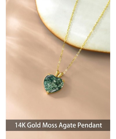 Single Heart/Oval/Round Opal/Moissanite/Moss Agate Pendant Choker Necklaces for Women Real 14k Solid Gold Jewelry Mothers Day...