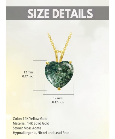 Single Heart/Oval/Round Opal/Moissanite/Moss Agate Pendant Choker Necklaces for Women Real 14k Solid Gold Jewelry Mothers Day...