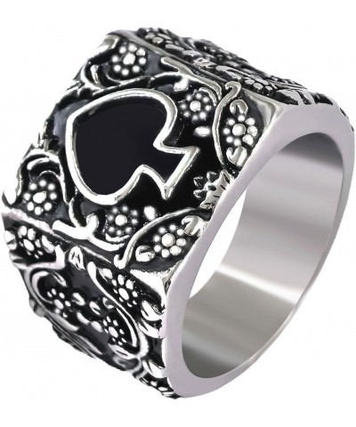 Mens Womens Stainless Steel Ring Poker Spade Ace Silver Black Sizes 6-14 Spade Silver Black Retro 8 $10.19 Rings