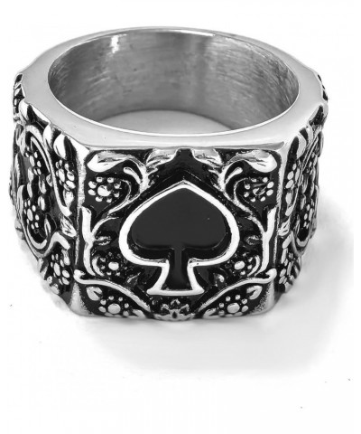 Mens Womens Stainless Steel Ring Poker Spade Ace Silver Black Sizes 6-14 Spade Silver Black Retro 8 $10.19 Rings