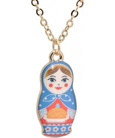 Spinningdaisy Folk Art Russian Doll Babushka Necklace Blue $8.99 Necklaces