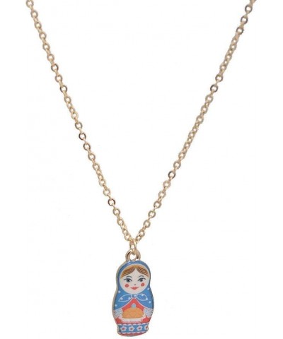 Spinningdaisy Folk Art Russian Doll Babushka Necklace Blue $8.99 Necklaces