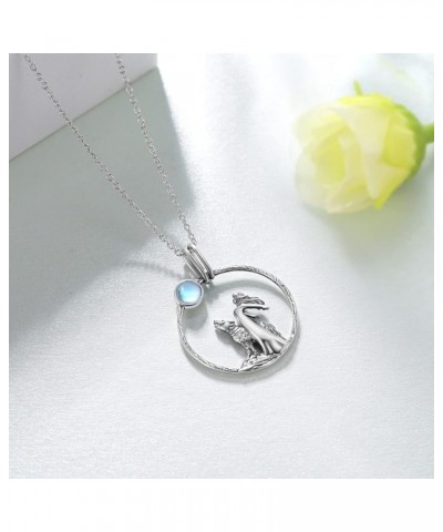 Moonstone Wolf And Girl Necklace for Girls,925 Sterling Silver Created Cubic Zirconia Moon Wolf Pendant Necklaces,Animal Wolf...