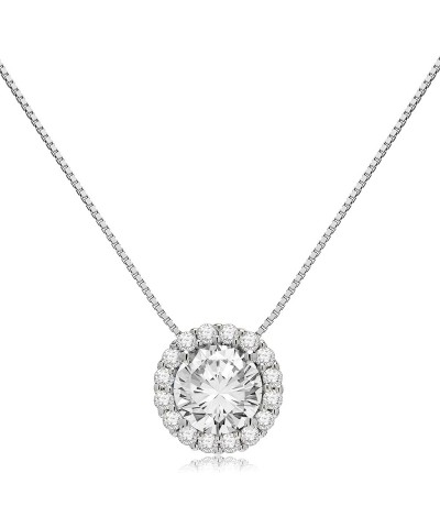 14K Solid Gold Pendant Necklace | Round Halo Cubic Zirconia Solitaire | 1.0 CT center, 1.25 CTW | 16 Inch or 18 Inch Box Link...