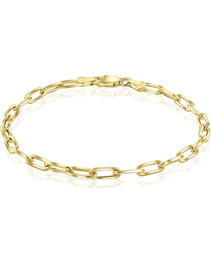 Solid 925 Sterling Silver Or 18K Gold Over Sterling Silver Italian 3mm Paperclip Link Chain Bracelet for Women & Men, Made in...