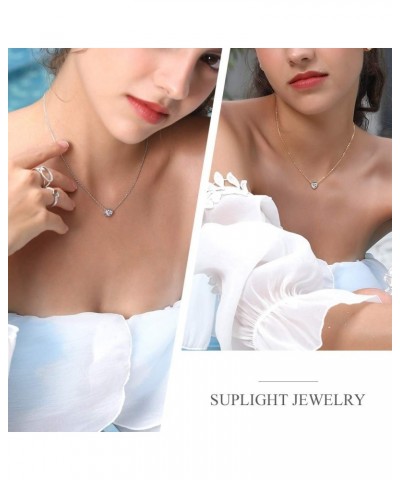 Suplight Dainty 925 Stelring Silver Heart Shape/Round Pendant Necklace, Cubic Zirconia/Rainbow Topaz Necklace Jewelry for Wom...