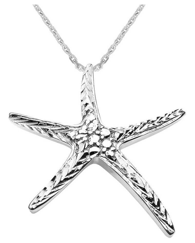 Solid 14k White Gold Cute Starfish Necklace 16.0 Inches $118.89 Necklaces