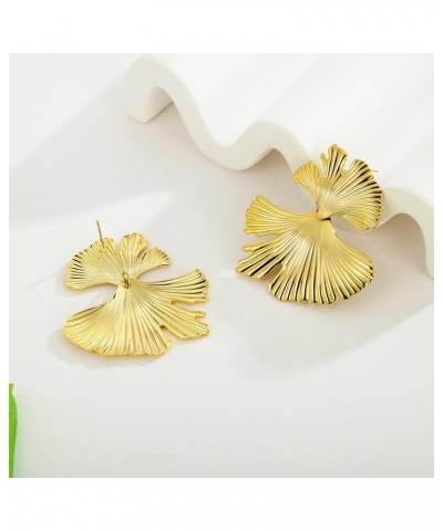 Gold Statement Earrings for Women Gold Seashell Flower Earrings Boho Textured Ocean Wave Earrings Irregular Exaggerated Geome...