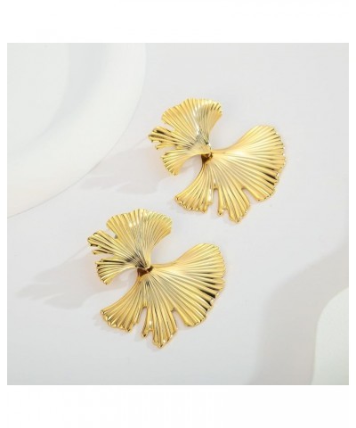 Gold Statement Earrings for Women Gold Seashell Flower Earrings Boho Textured Ocean Wave Earrings Irregular Exaggerated Geome...