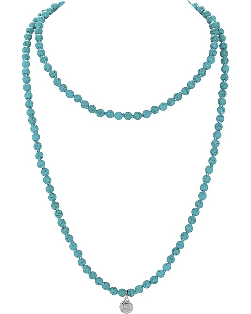 Stone Necklace Long Agate Beads Chain Round Smooth Bracelet Jewelry for Women Turquoise $10.82 Necklaces