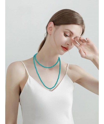 Stone Necklace Long Agate Beads Chain Round Smooth Bracelet Jewelry for Women Turquoise $10.82 Necklaces